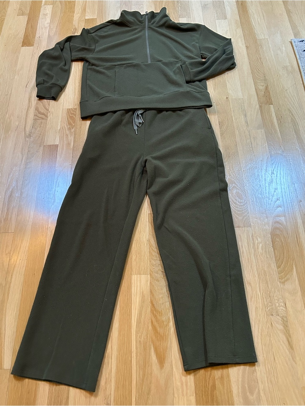 Cozy Waffle Knit Lounge Set - Xieerduo in Olive Green, Size L